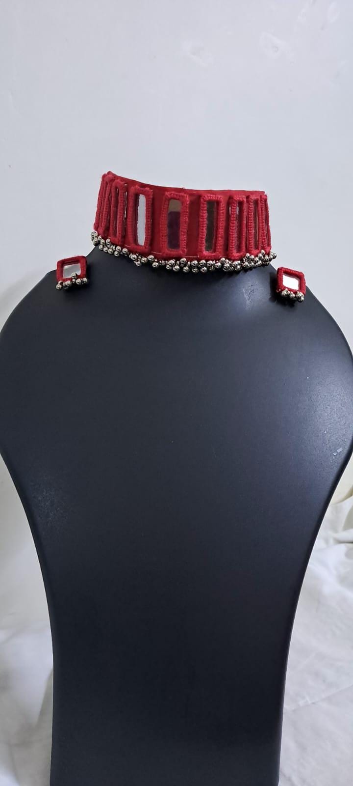 Kutchwork glasswork necklace set with matching earrings