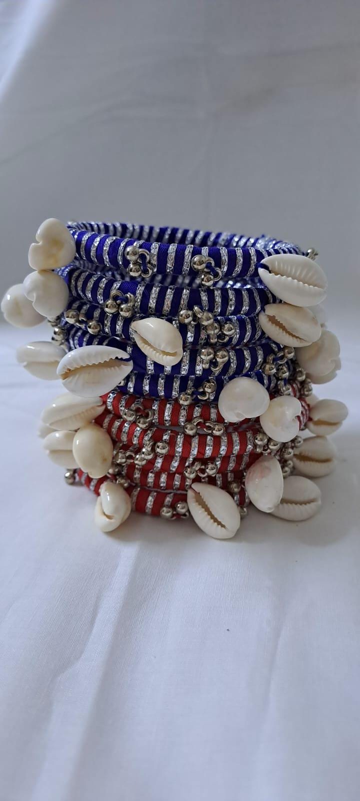 Blue and red colour traditional zari thread and kori bangles (set of 10 bangles)