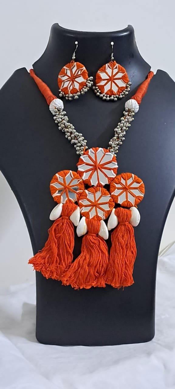 Stunning handmade Kutch Glass work necklace with matching glass work earrings