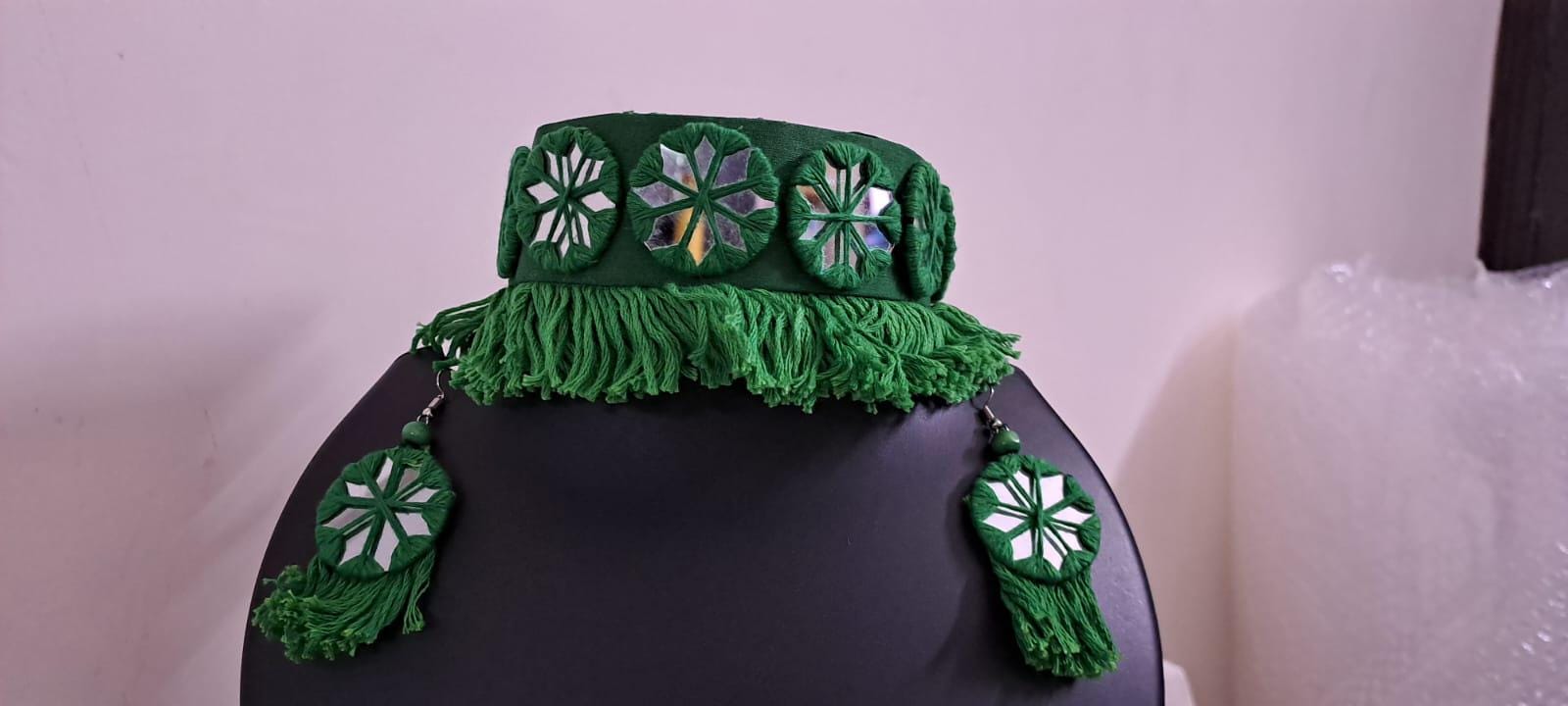 Handmade Kutch Glass work choker necklace with glass work earrings