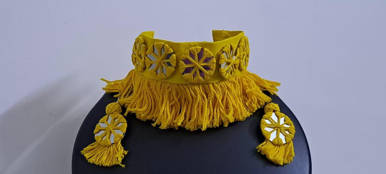 Handmade Kutch Glass work choker necklace with glass work earrings