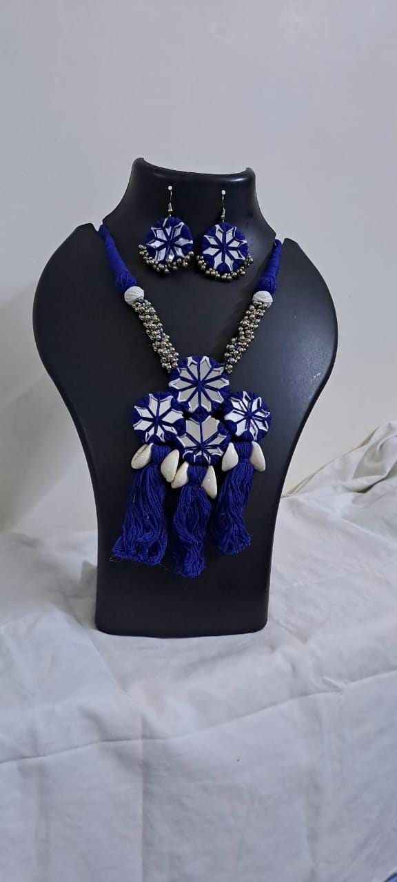 Stunning handmade Kutch Glass work necklace with matching glass work earrings