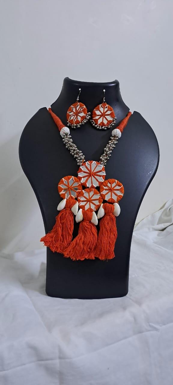 Stunning handmade Kutch Glass work necklace with matching glass work earrings