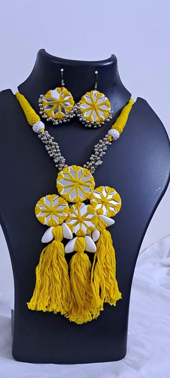Stunning handmade Kutch Glass work necklace with matching glass work earrings