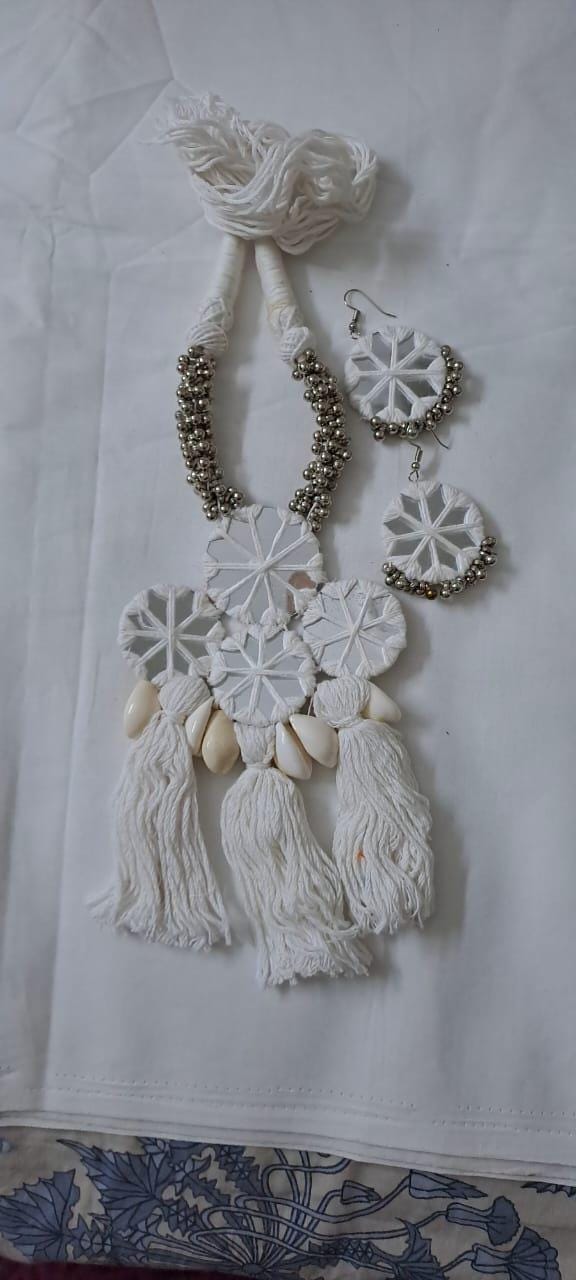 Stunning handmade Kutch Glass work necklace with matching glass work earrings