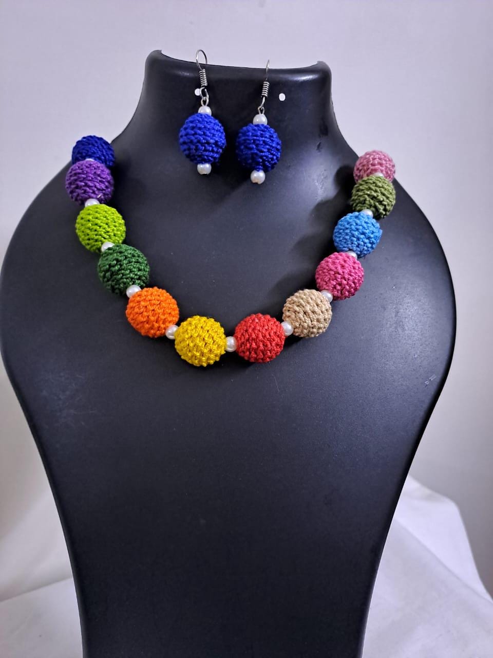 Crochet thread beads necklace set with matching earrings
