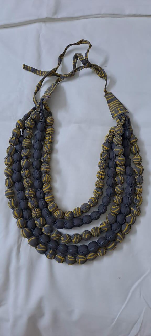 Exclusive multi-layered yellow grey fabric necklace