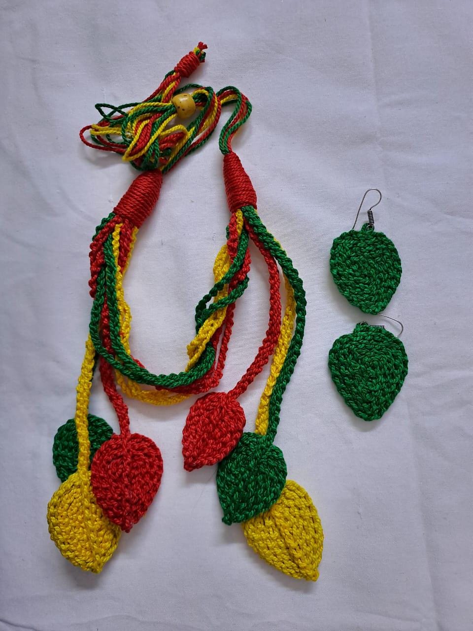 Exclusively n unique crochet leaf necklace set with matching earrings