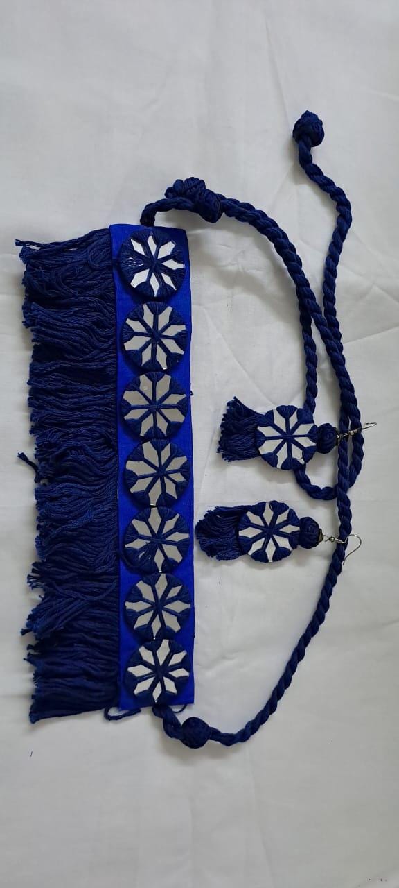 Handmade Kutch Glass work choker necklace with glass work earrings