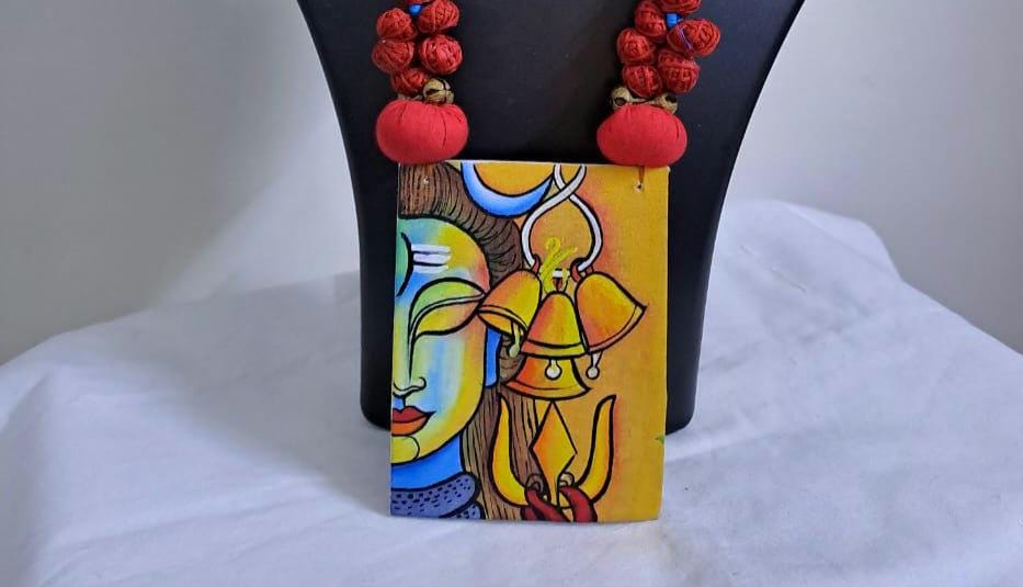 Handpainted fabric jewellery set with matching earrings