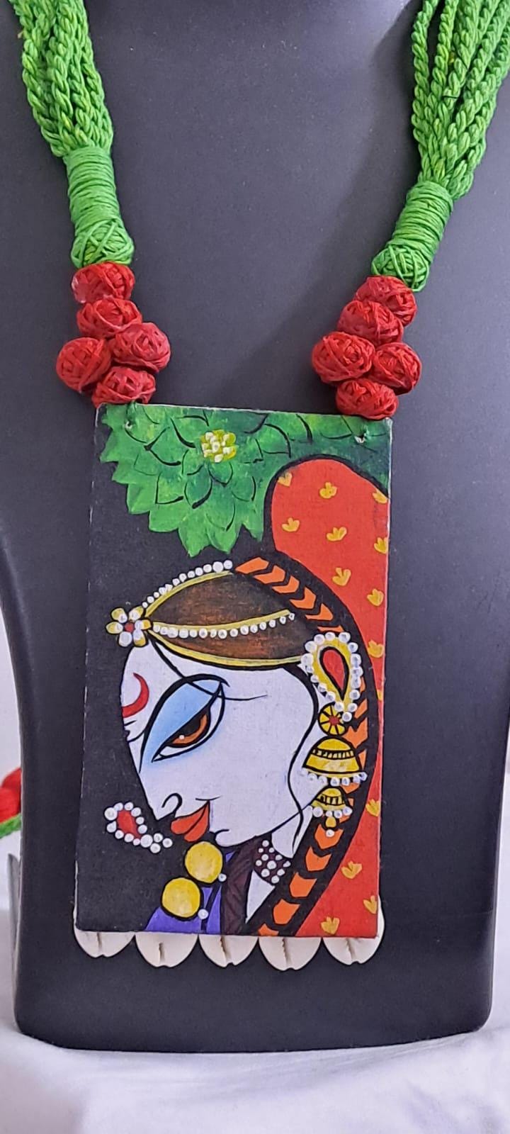 Handpainted fabric jewellery set with matching earrings
