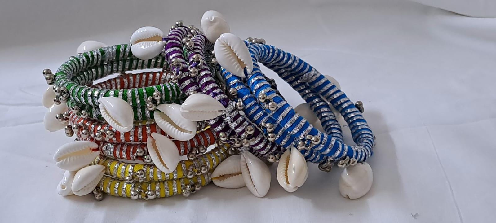 Multi colour traditional zari thread and kori bangles (set of 10 bangles)