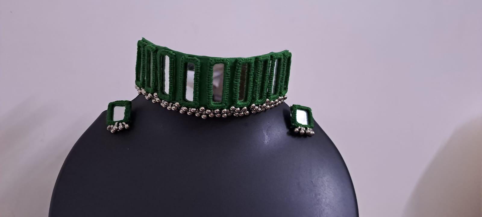 Kutchwork glasswork necklace set with matching earrings