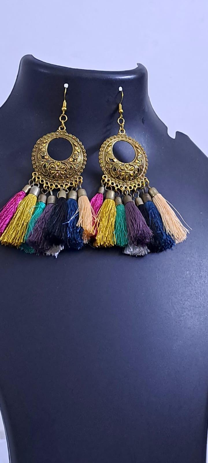 Combo offer of 5 pair earrings with silk thread fringes