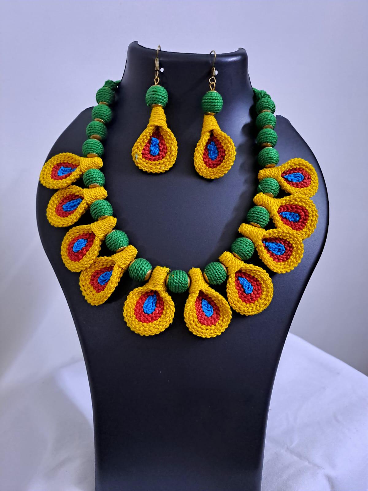 Handmade exclusive thread necklace with earrings