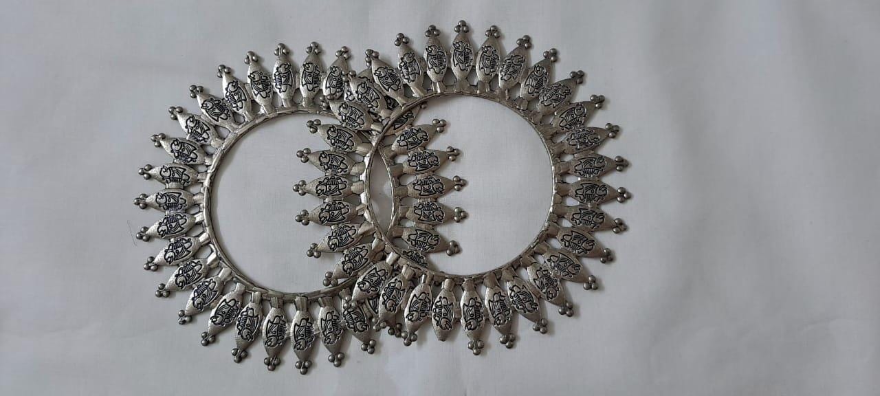 Traditional silver oxidised bangles