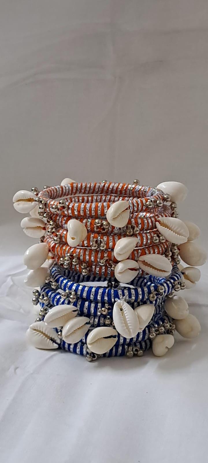 Orange and blue colour traditional zari thread and kori bangles (set of 10 Bangles)
