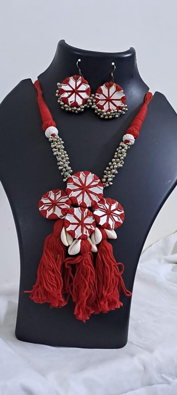 Stunning handmade Kutch Glass work necklace with matching glass work earrings