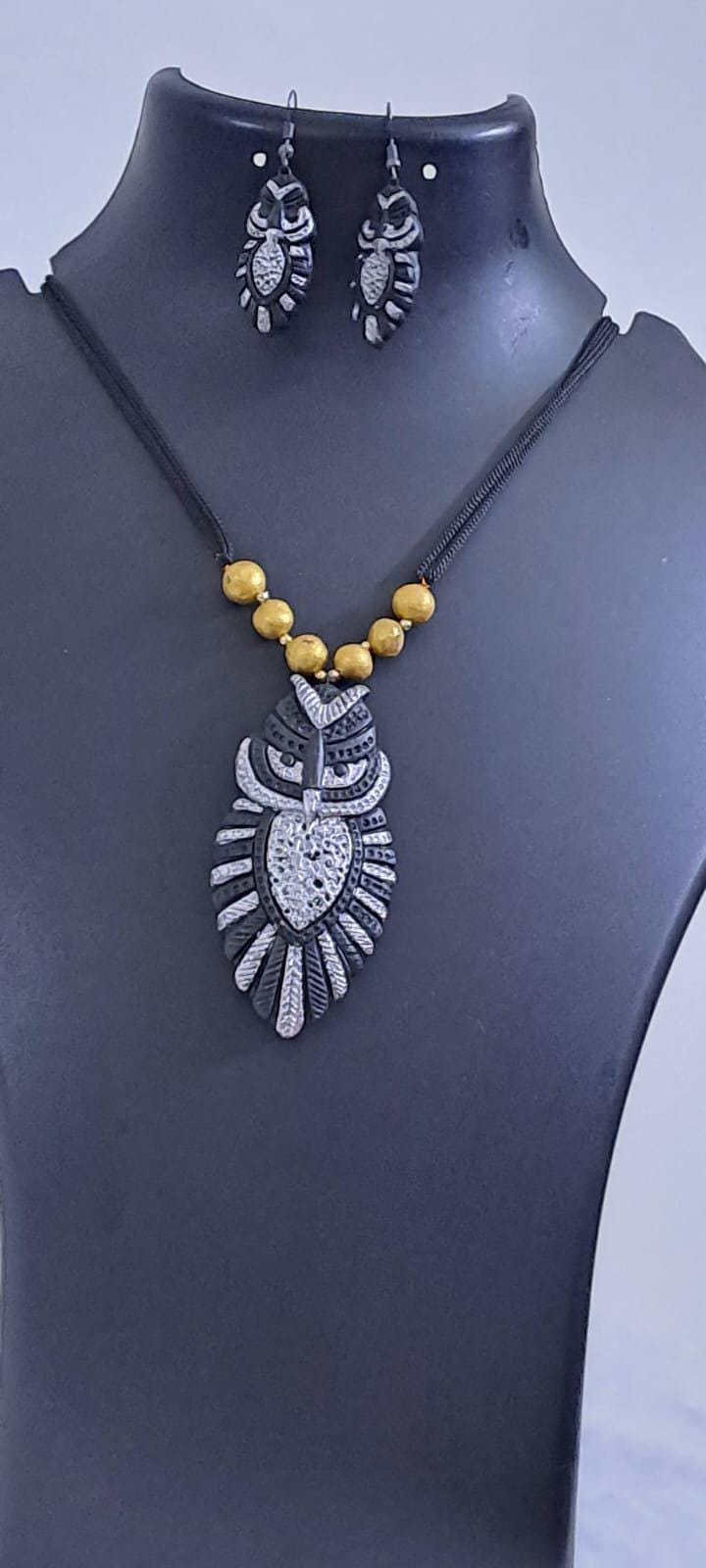 Terracotta owl pendant necklace
