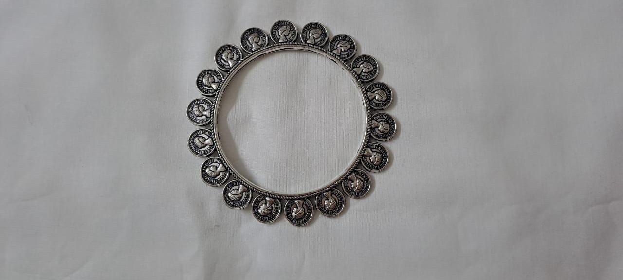 Combo offer of 3 single traditional silver oxidised bangles