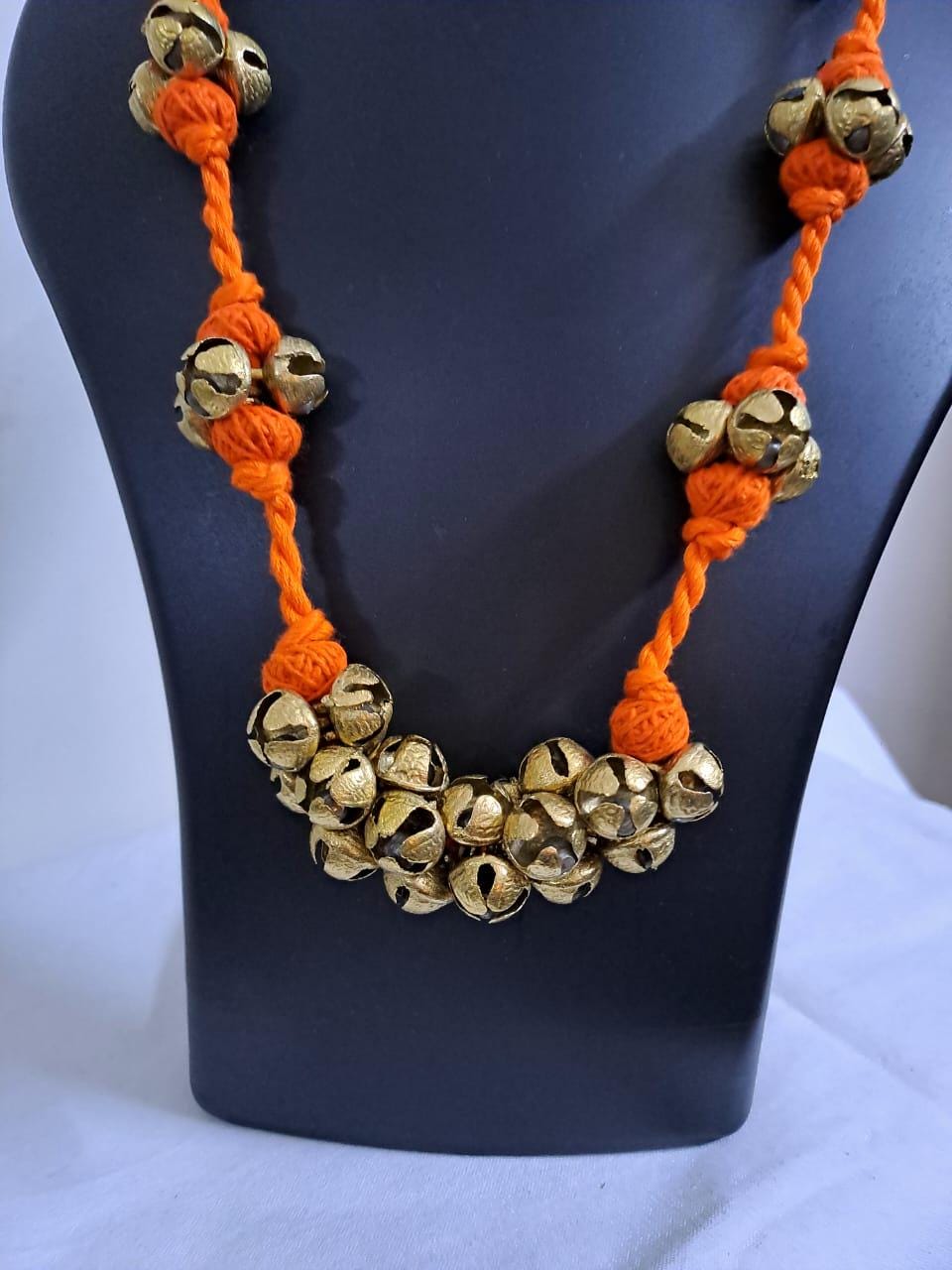 Orang thread necklace set with trinkets n matching earrings
