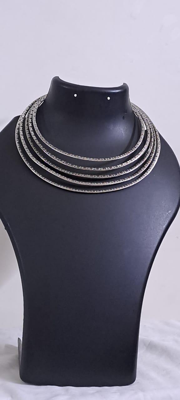 Exclusive multi layered  wired silver oxidised neckband