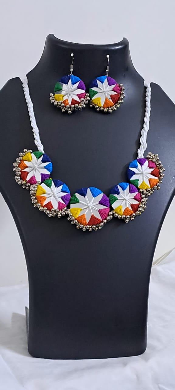 Stunning handmade Kutch Glass work necklace with matching glass work earrings