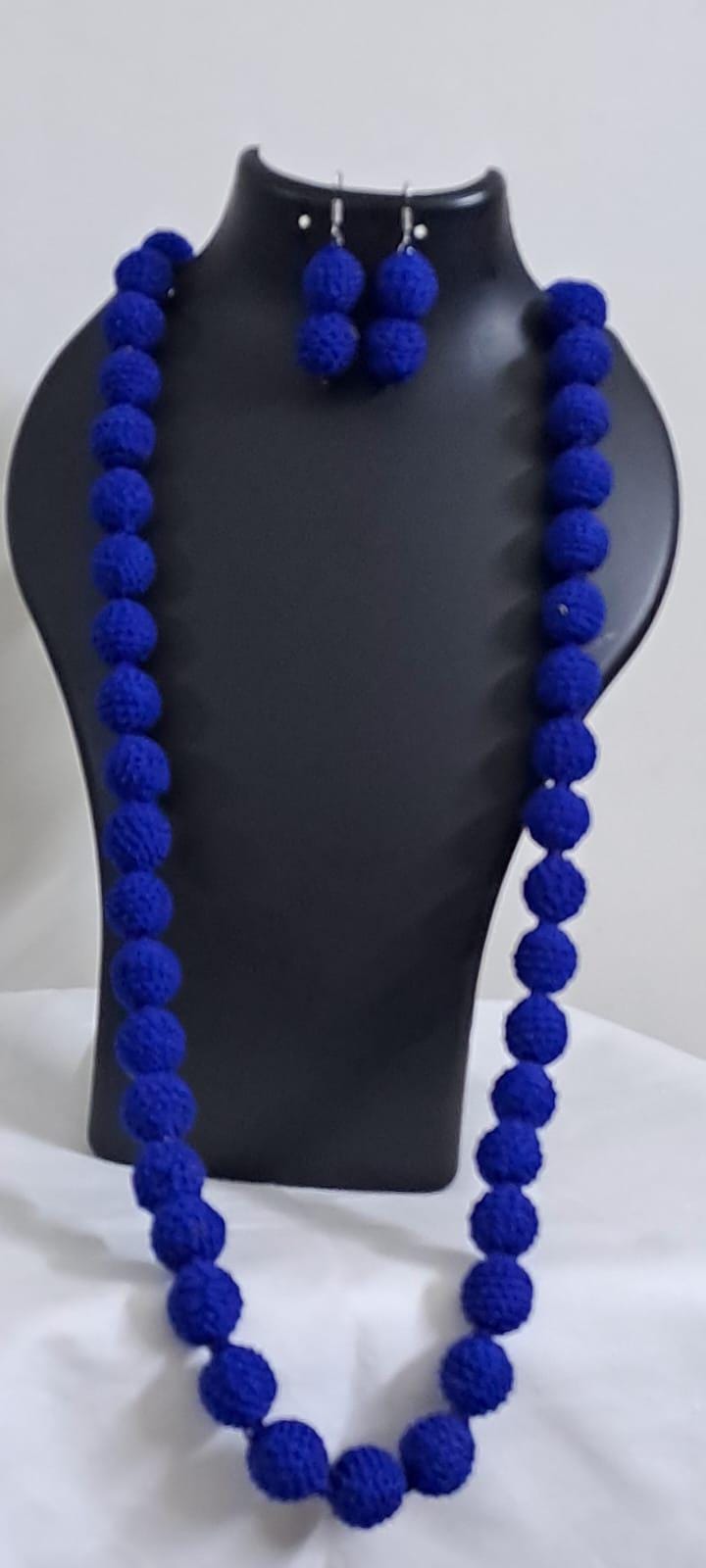 Exclusive blue thread beads long necklace set with matching earrings