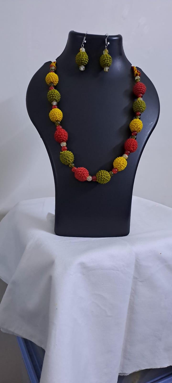 Crochet thread beads necklace set with matching earrings