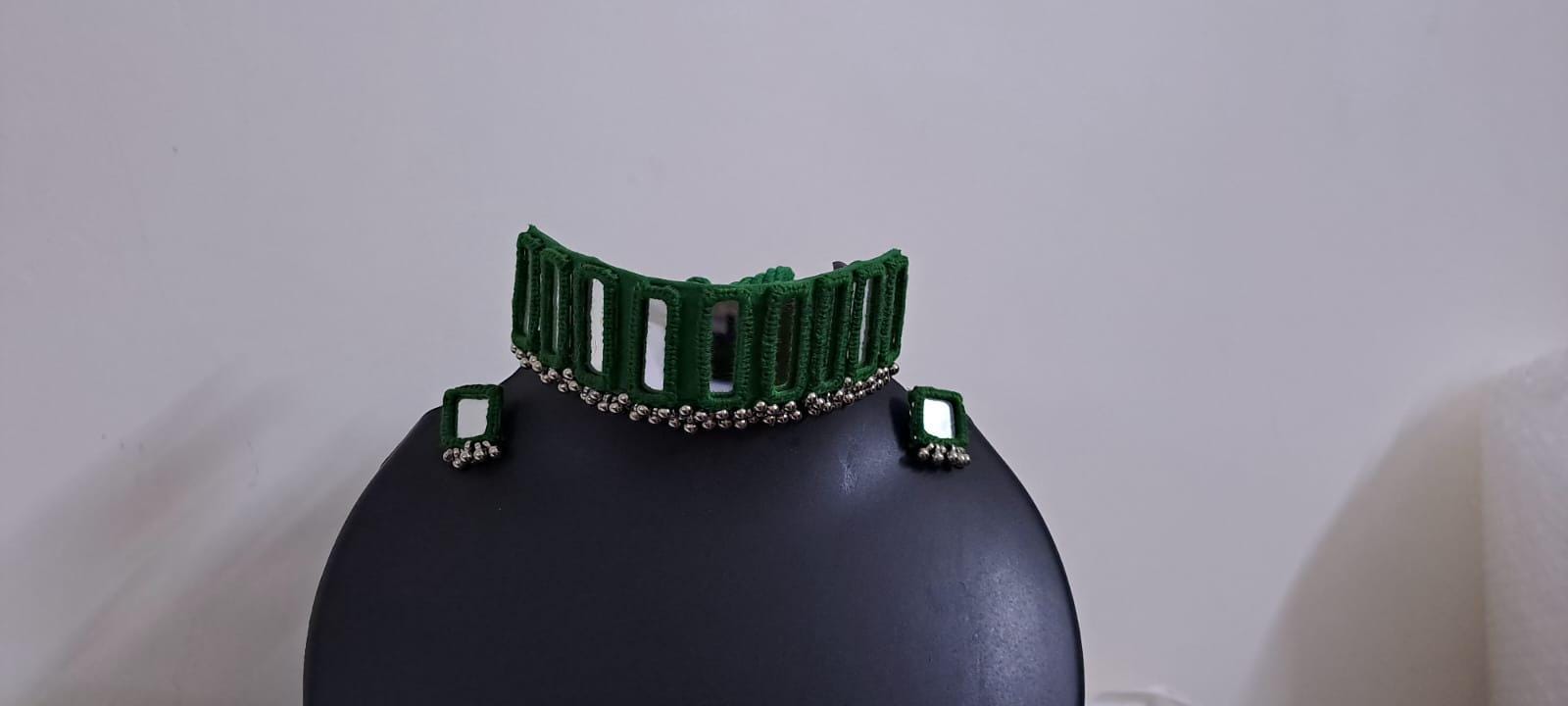 Kutchwork glasswork necklace set with matching earrings