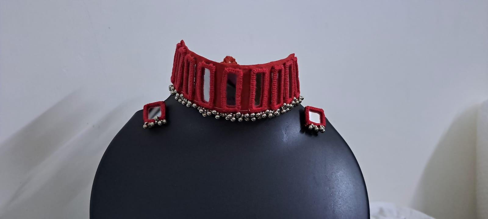 Kutchwork glasswork necklace set with matching earrings