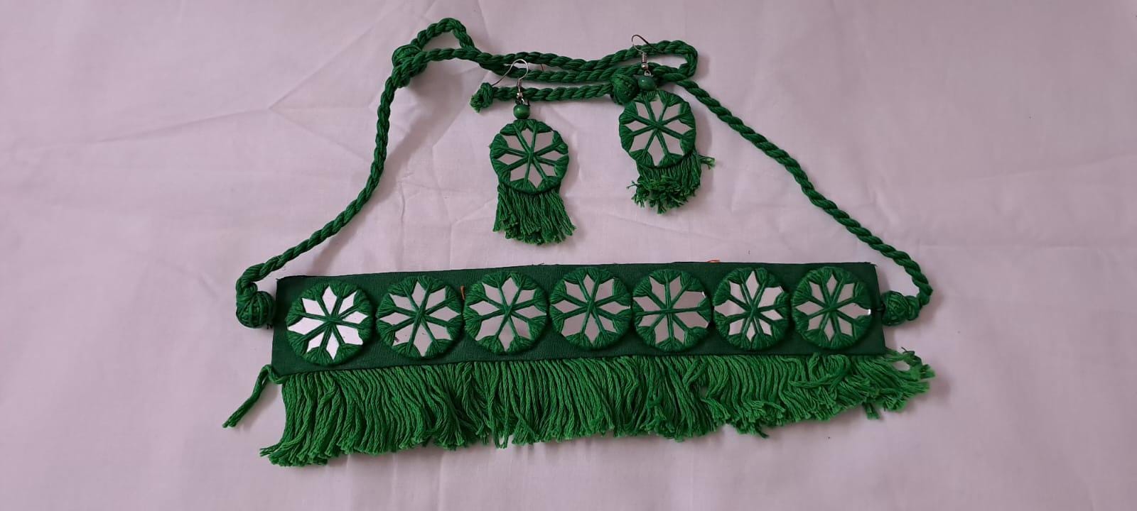 Handmade Kutch Glass work choker necklace with glass work earrings