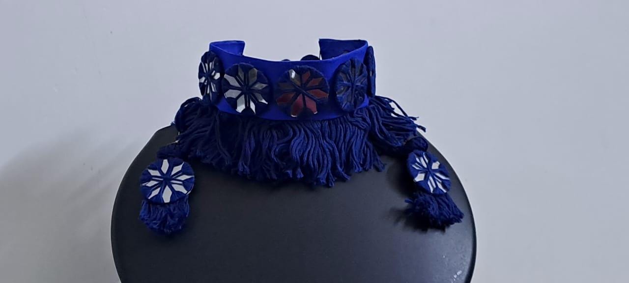 Handmade Kutch Glass work choker necklace with glass work earrings