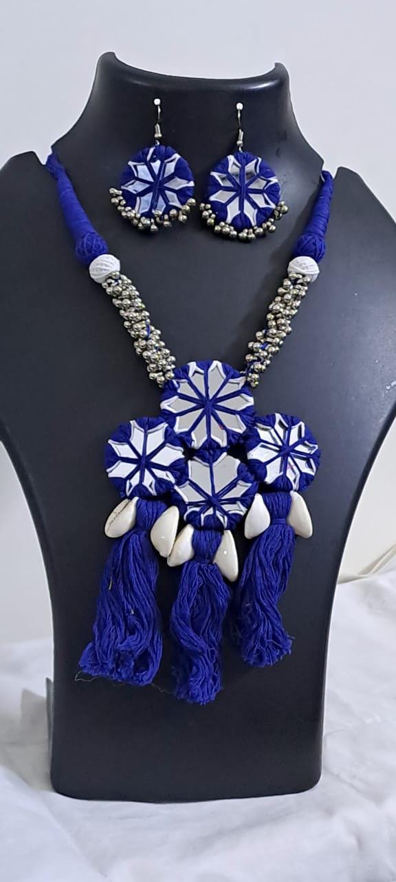 Stunning handmade Kutch Glass work necklace with matching glass work earrings