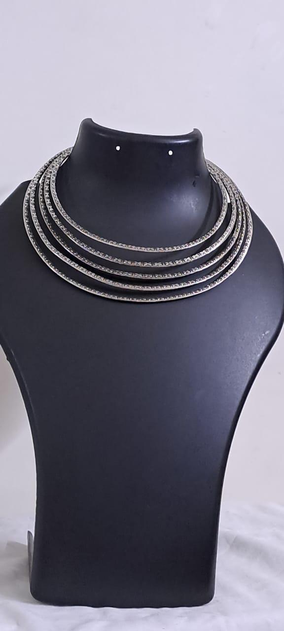 Exclusive multi layered  wired silver oxidised neckband