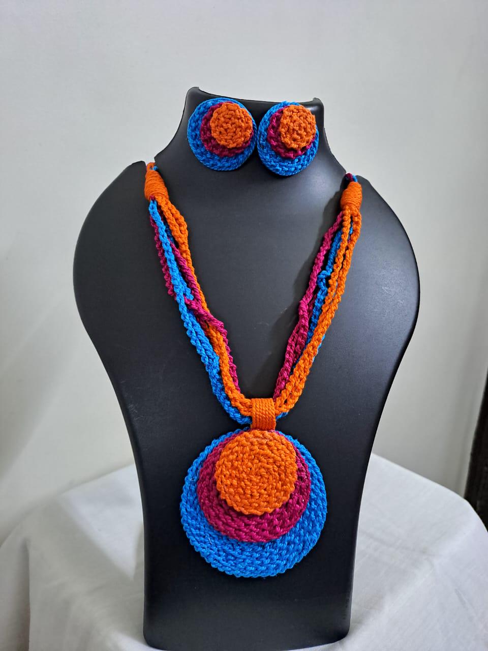 Handmade crochet necklace set with matching earrings