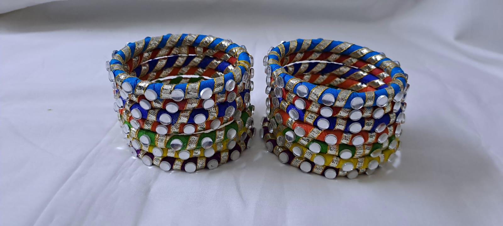 Multi colour traditional zari thread bangles with kundan (set of 14 bangles)