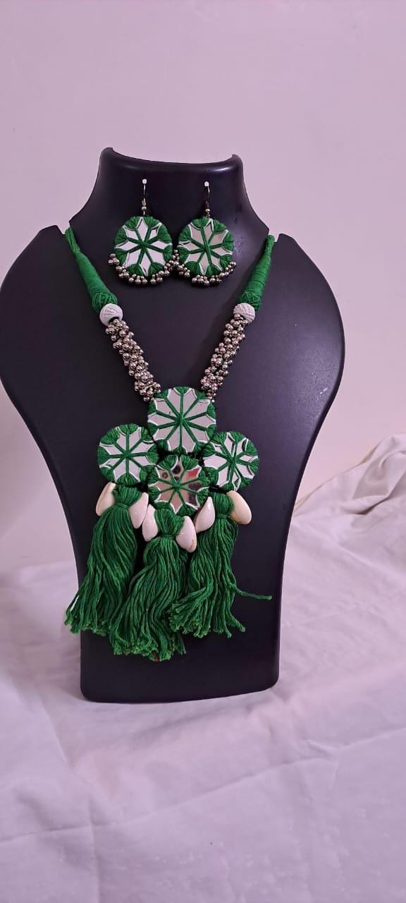 Stunning handmade Kutch Glass work necklace with matching glass work earrings