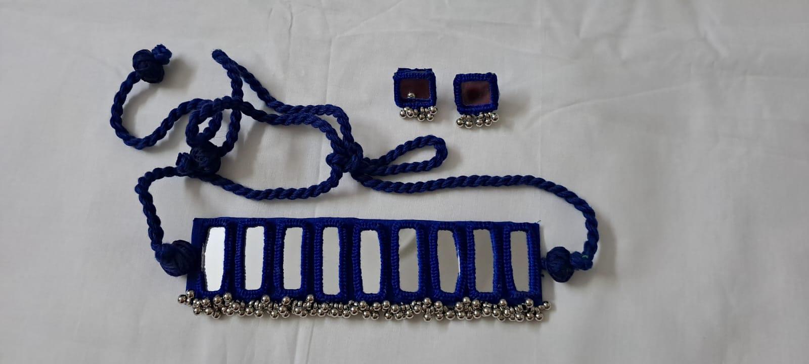 Kutchwork glasswork necklace set with matching earrings