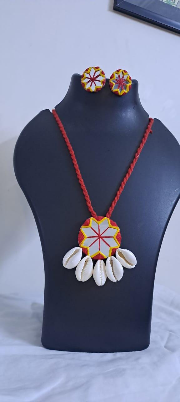 Handmade two sets of Kutch Glass work long necklace with glass work earrings