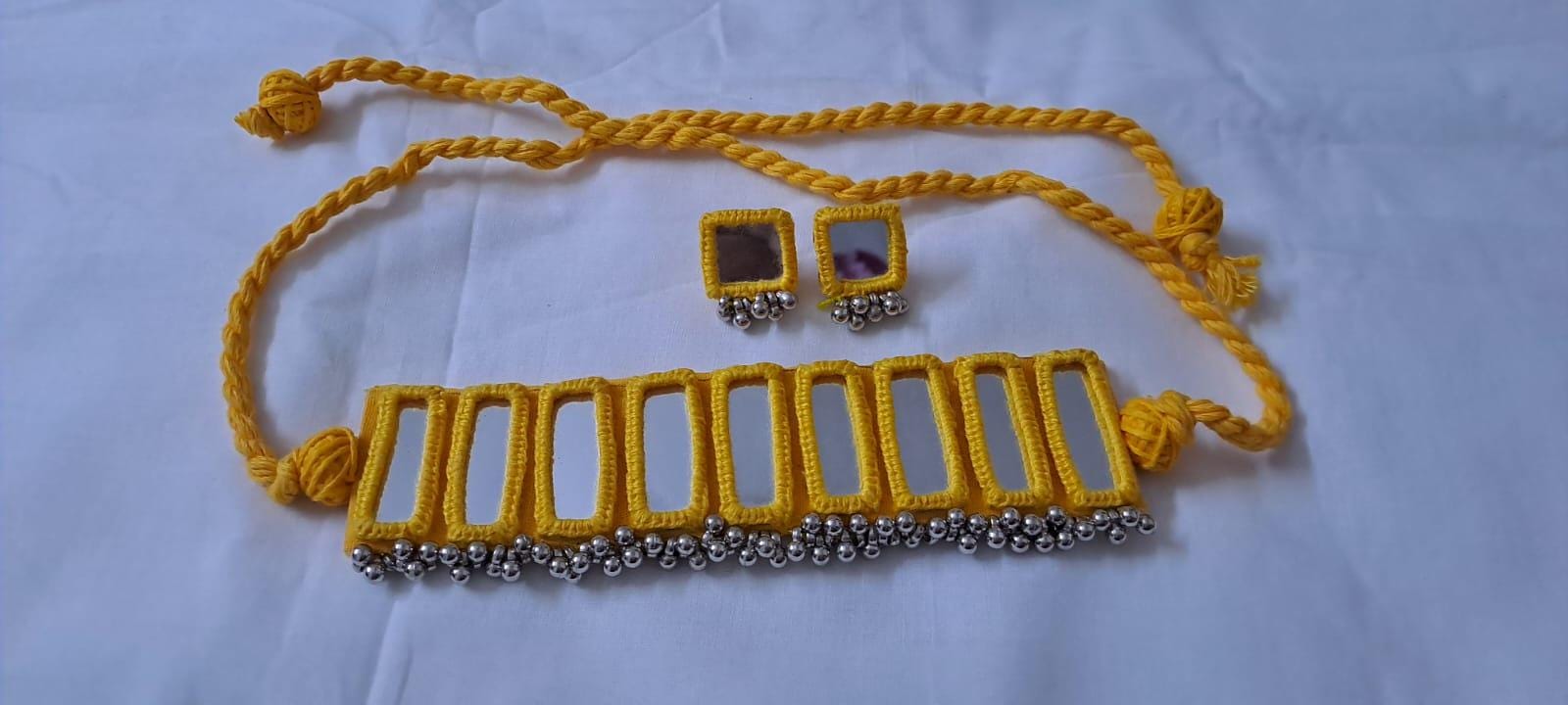 Kutchwork glasswork necklace set with matching earrings