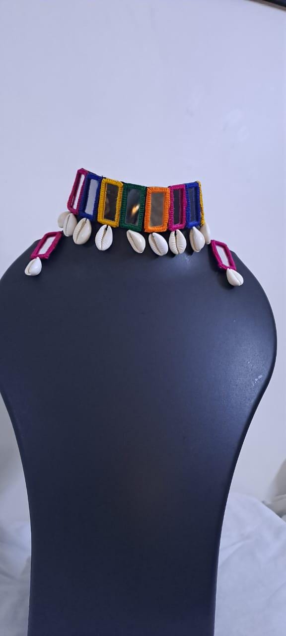 Handmade Kutch Glass work choker necklace with glass work earrings