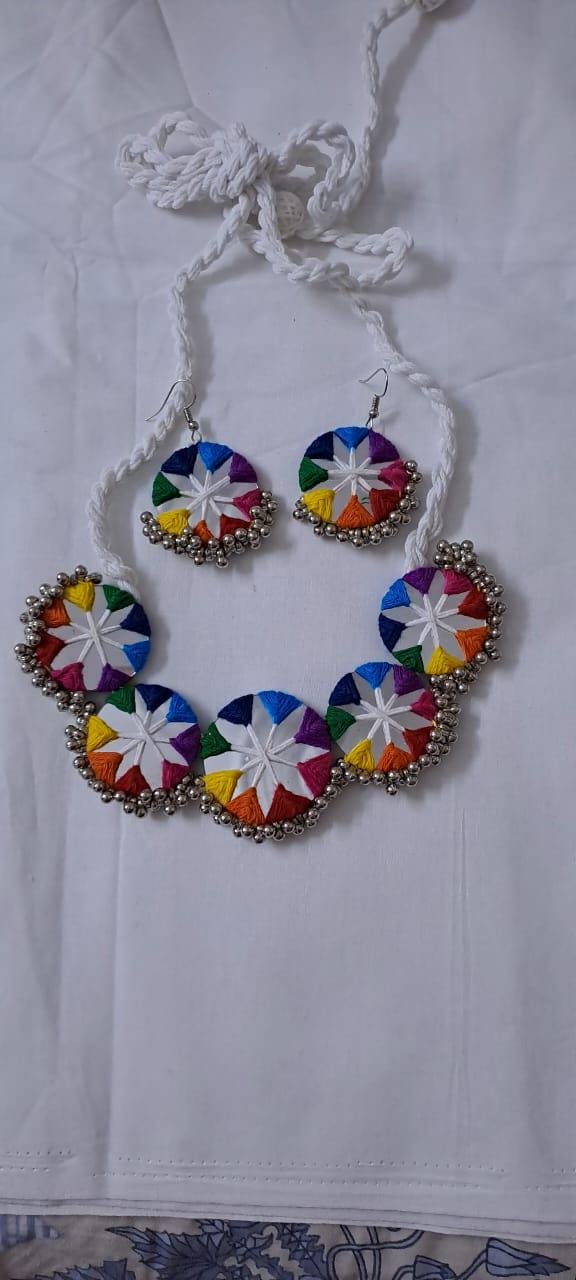 Stunning handmade Kutch Glass work necklace with matching glass work earrings