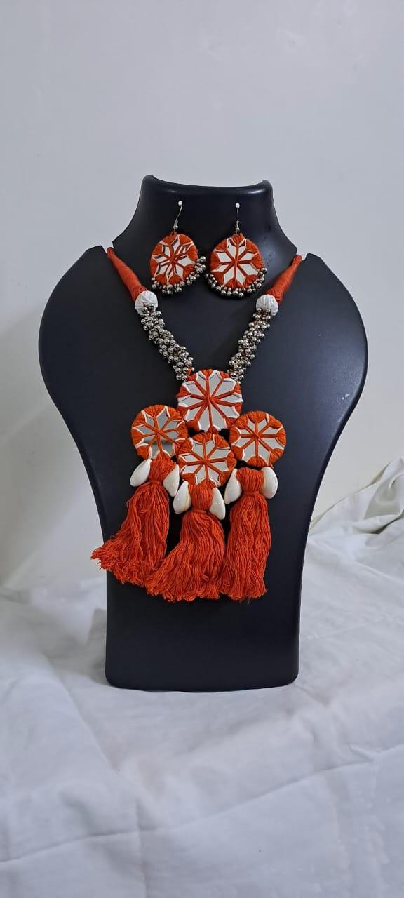Stunning handmade Kutch Glass work necklace with matching glass work earrings