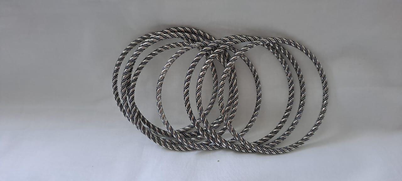 Traditional silver oxidised bangles (set of 8)