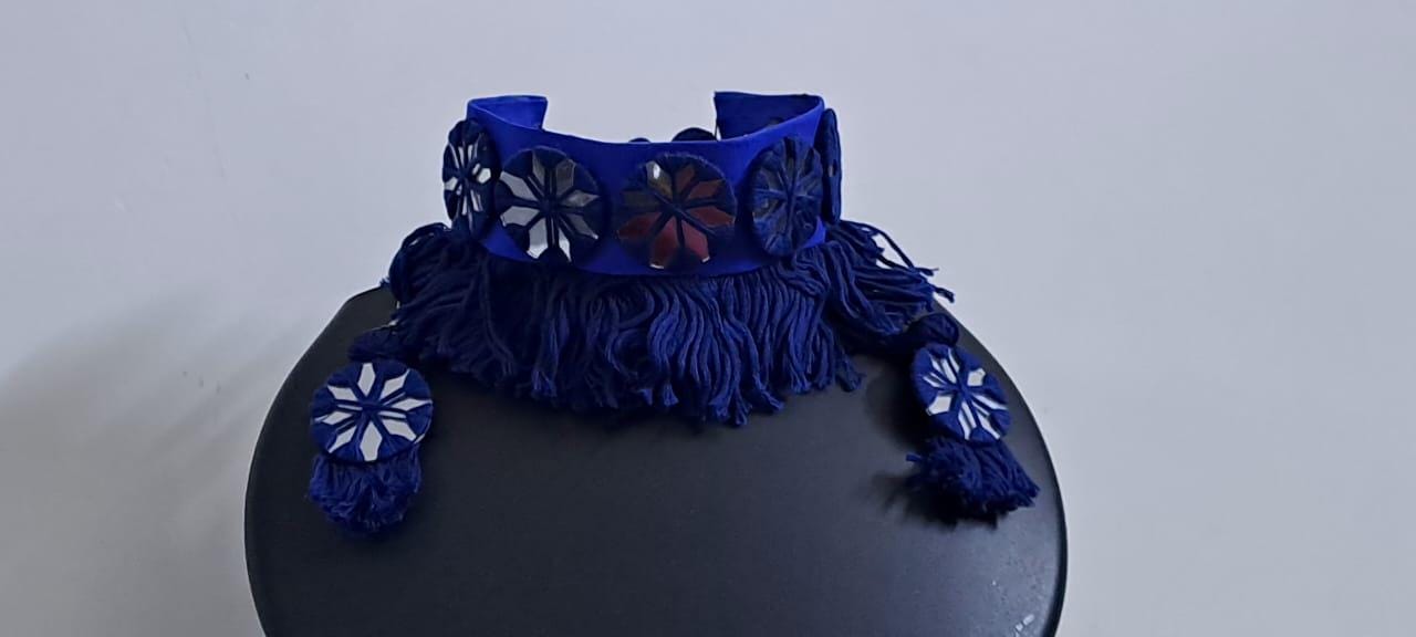 Handmade Kutch Glass work choker necklace with glass work earrings