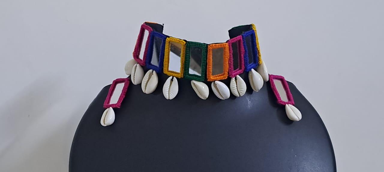 Handmade Kutch Glass work choker necklace with glass work earrings