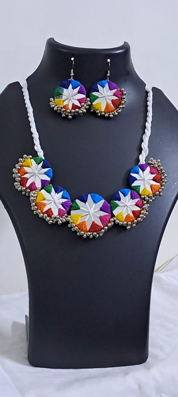 Stunning handmade Kutch Glass work necklace with matching glass work earrings