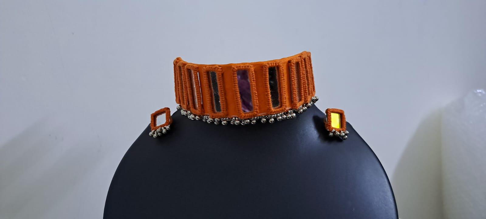 Kutchwork glasswork necklace set with matching earrings