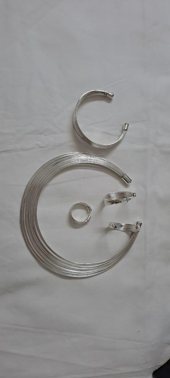 Exclusive multi layered  wired silver oxidised neckband with matching earrings, bracelet n ring